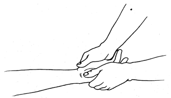 วิธีการนวดแผนโบราณขั้นพื้นฐาน "นวดแขนและมือ" ท่าที่ 13 "คลึงฝ่ามือ" 